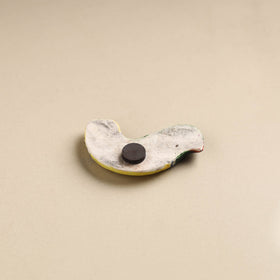 Dark Green Yellow Bird Blue Pottery Ceramic Fridge Magnet 