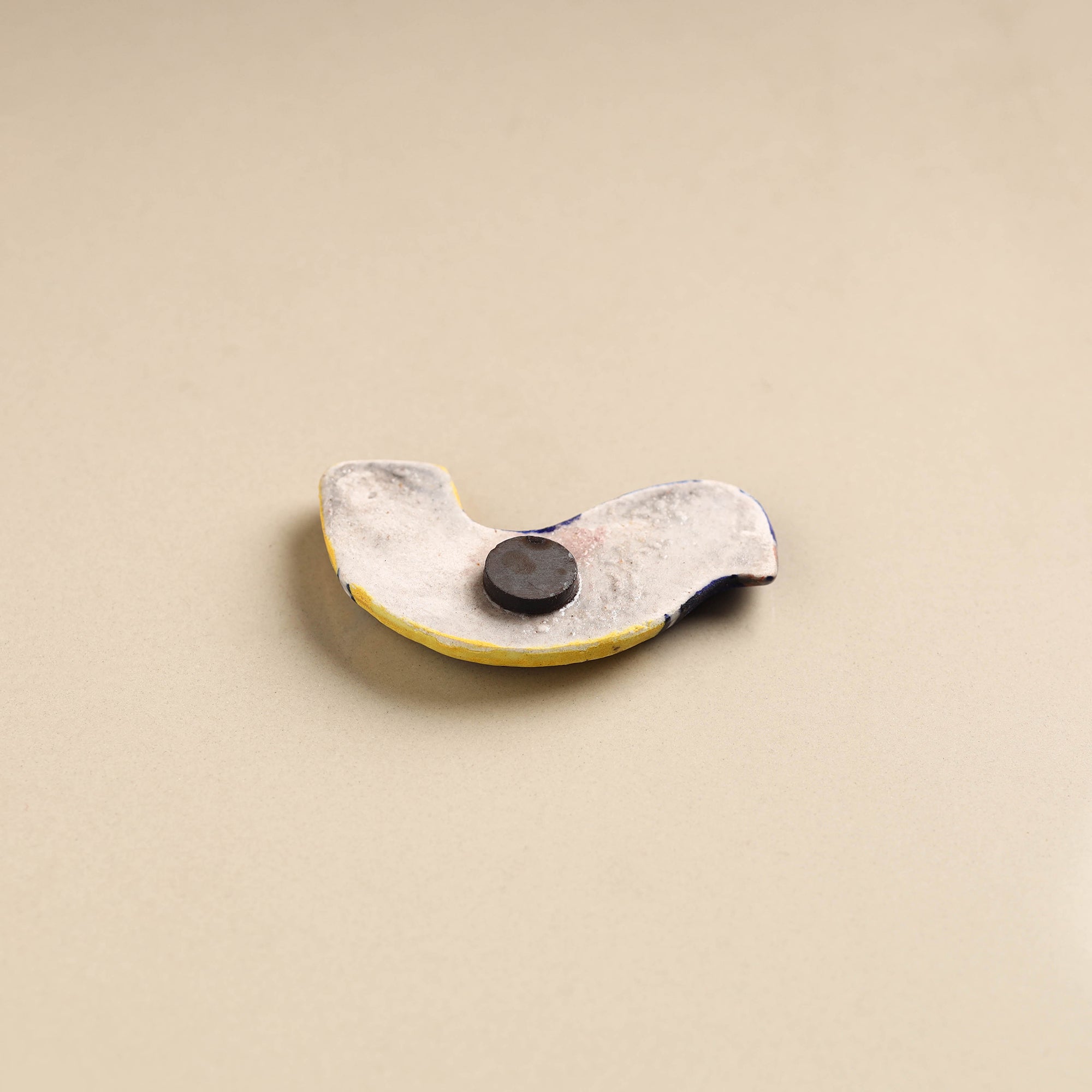 Navy Blue Yellow Bird Blue Pottery Ceramic Fridge Magnet 