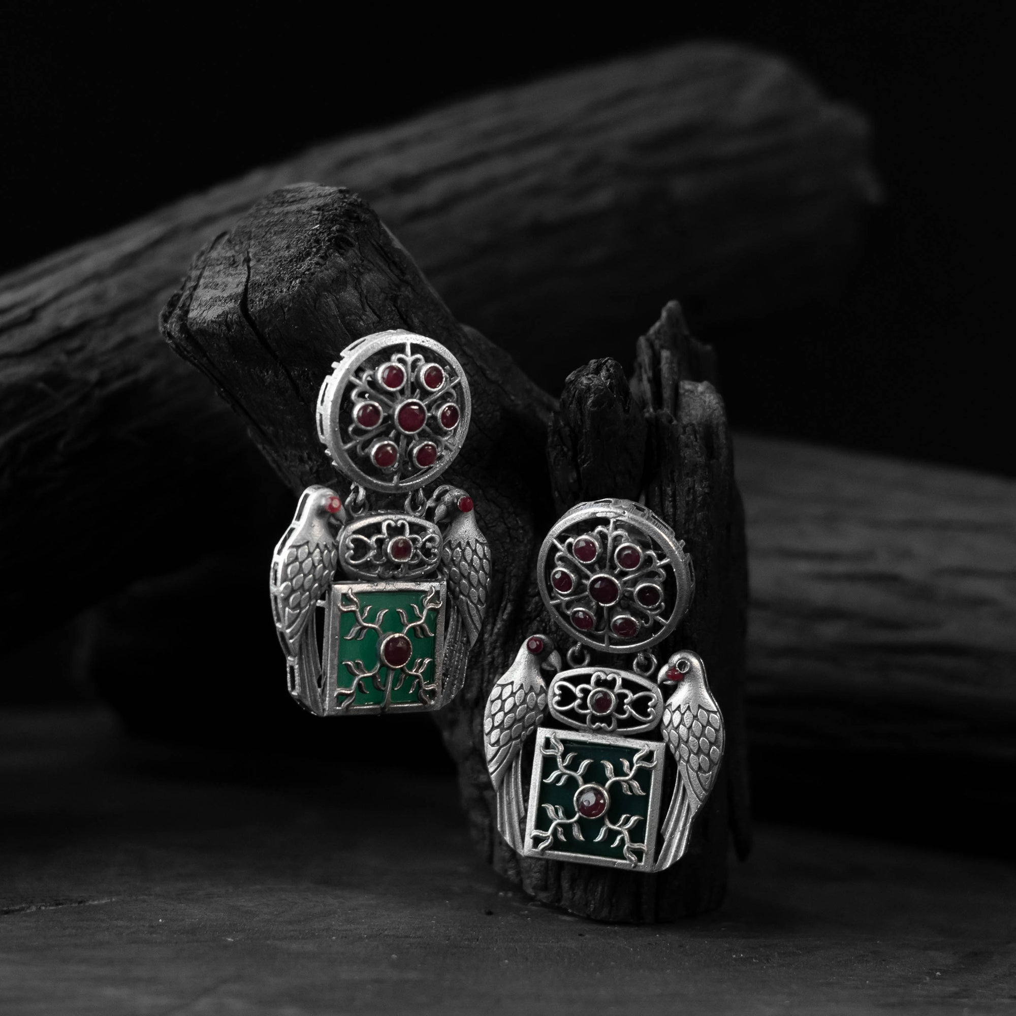 Multicolor - bird saanjh bela oxidised earring - handcrafted