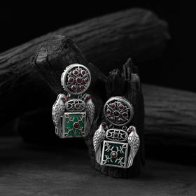 Multicolor - bird saanjh bela oxidised earring - handcrafted