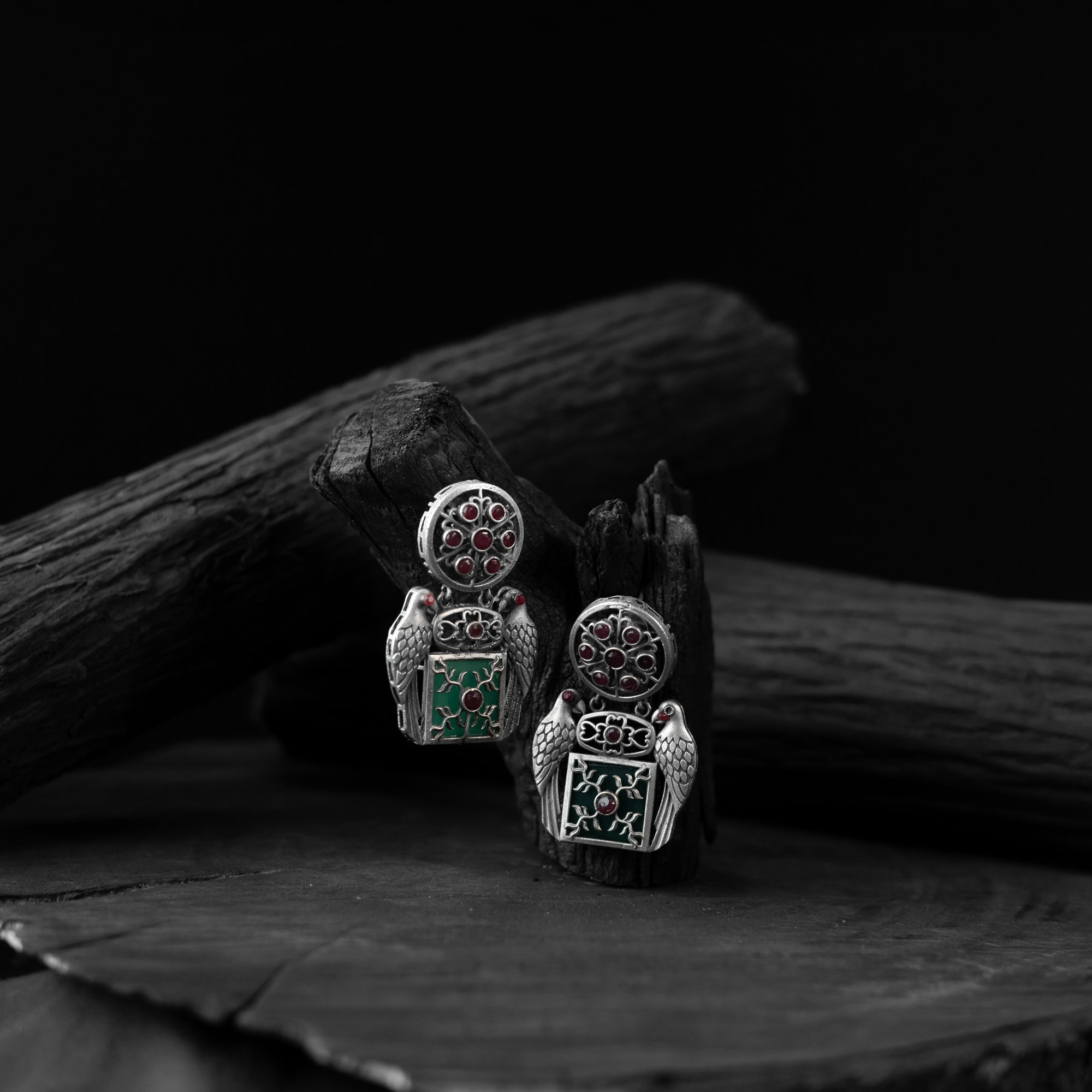 Multicolor - bird saanjh bela oxidised earring - handcrafted