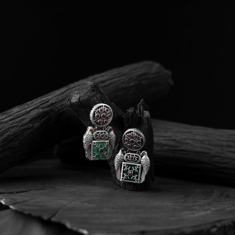 Multicolor - bird saanjh bela oxidised earring - handcrafted