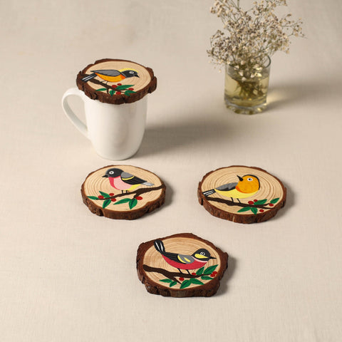 Birds - handpainted pine wood coaster (set of 4) 05