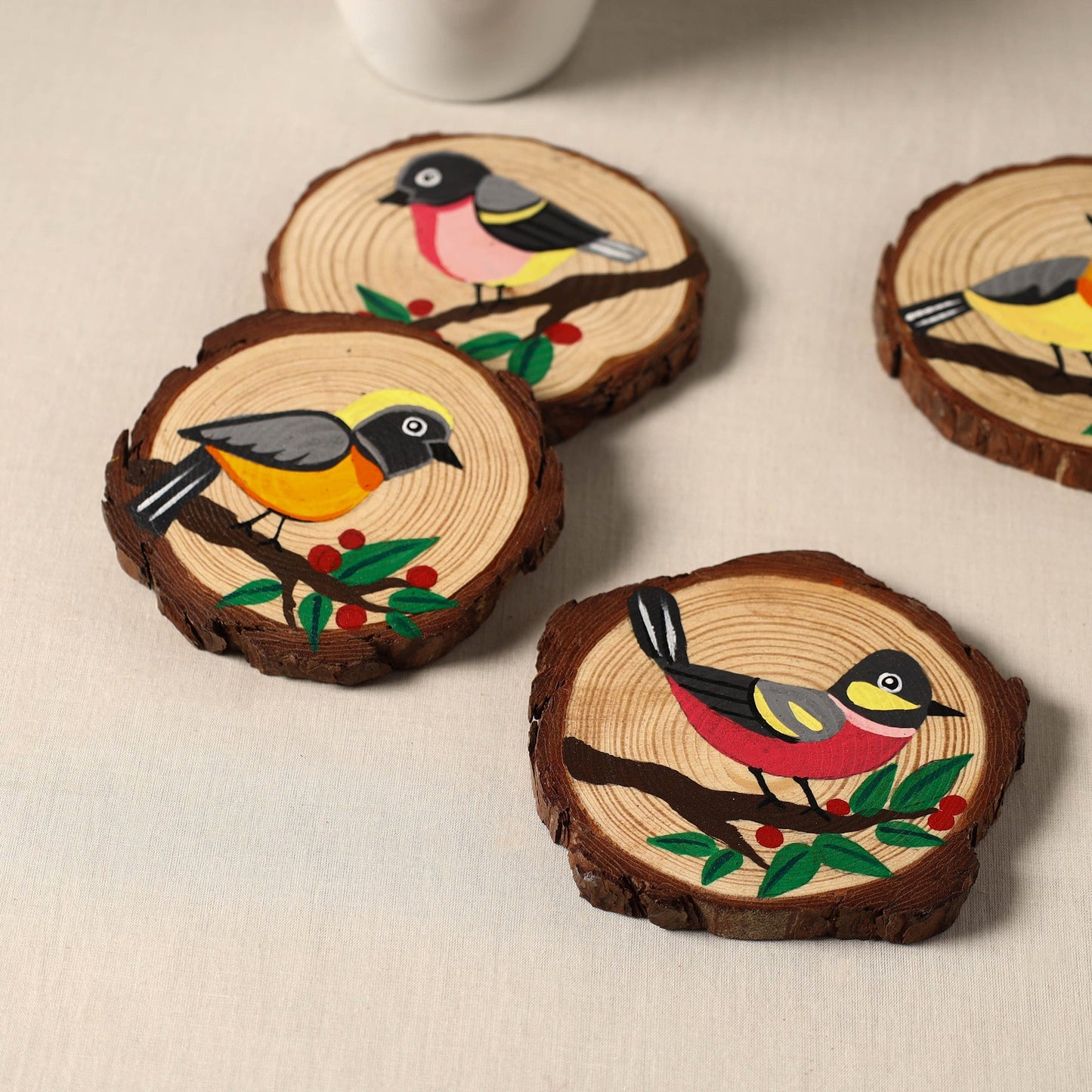 Birds - handpainted pine wood coaster (set of 4) 05