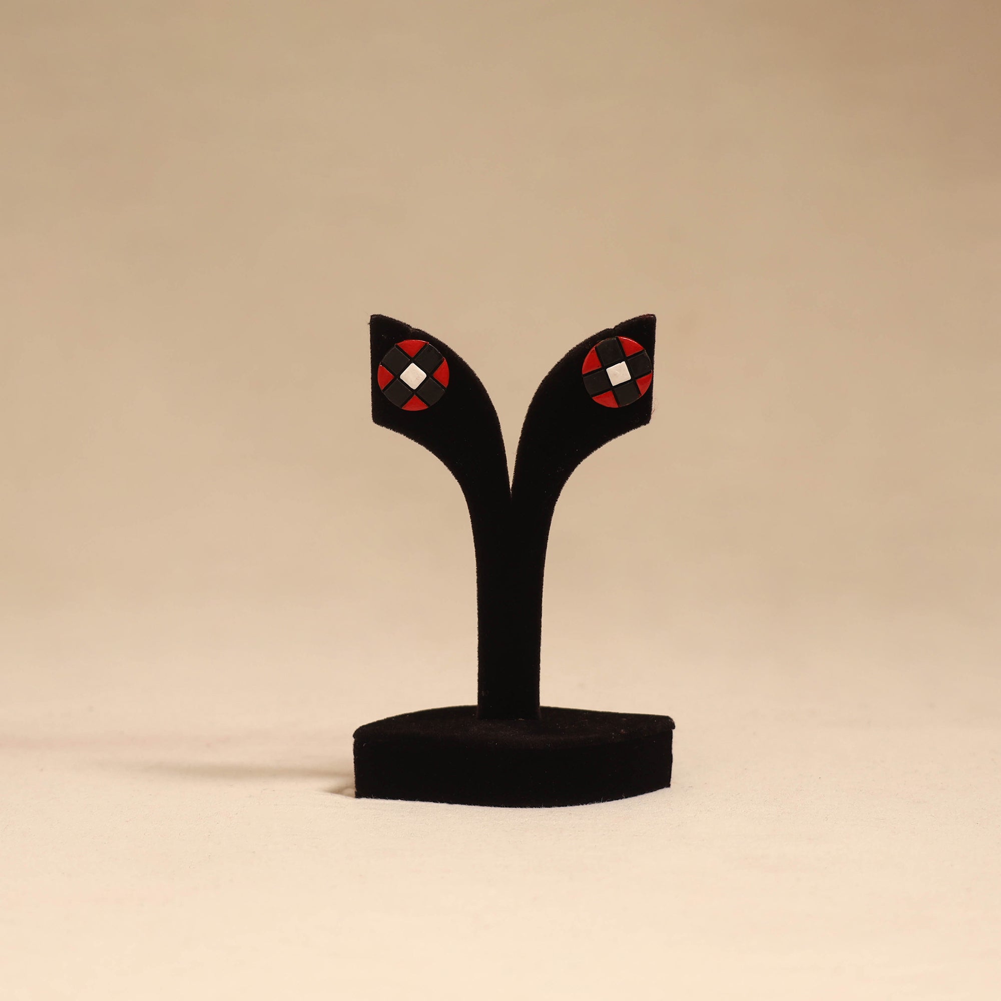 Bishnupur handpainted round shape terracotta stud earrings