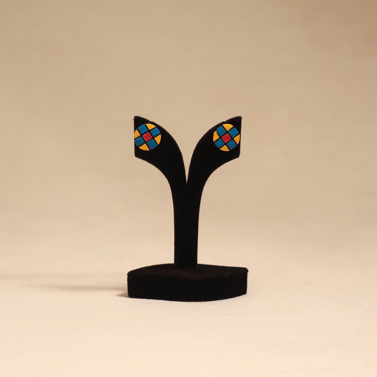 Bishnupur handpainted round shape terracotta stud earrings