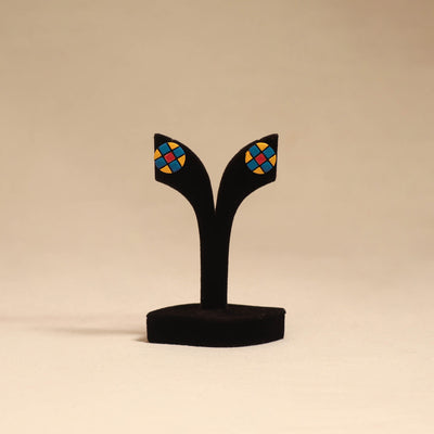 Bishnupur handpainted round shape terracotta stud earrings