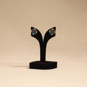 Bishnupur handpainted round shape terracotta stud earrings