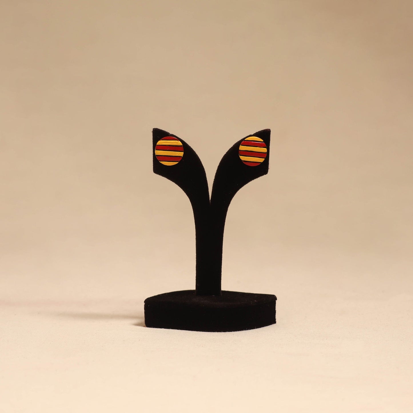Bishnupur handpainted round shape terracotta stud earrings