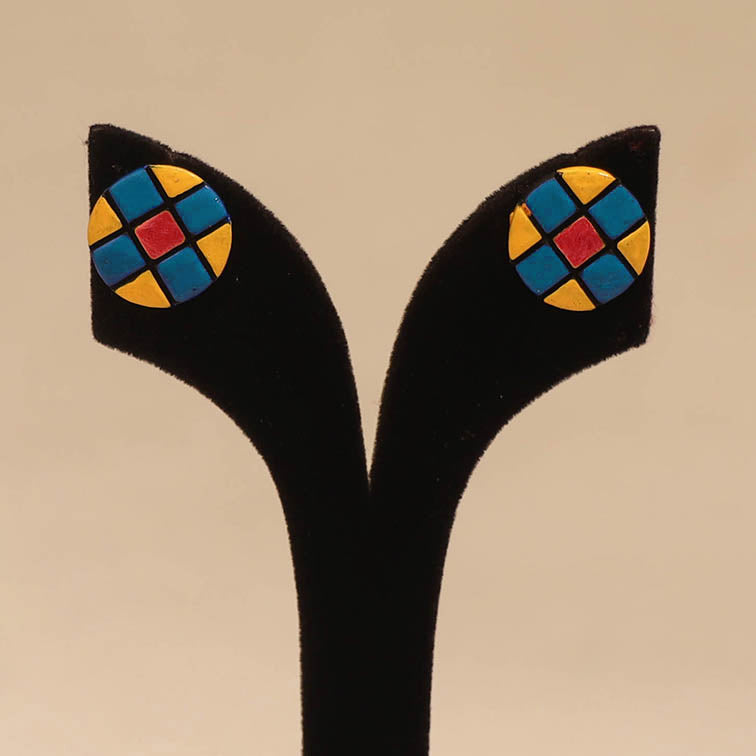 Bishnupur handpainted round shape terracotta stud earrings
