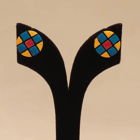 Bishnupur handpainted round shape terracotta stud earrings