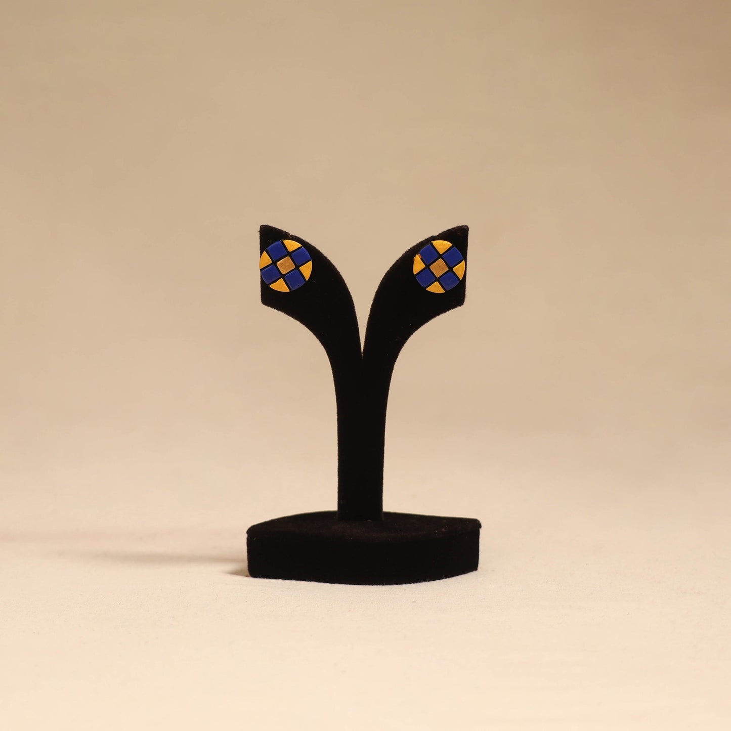 Bishnupur handpainted round shape terracotta stud earrings
