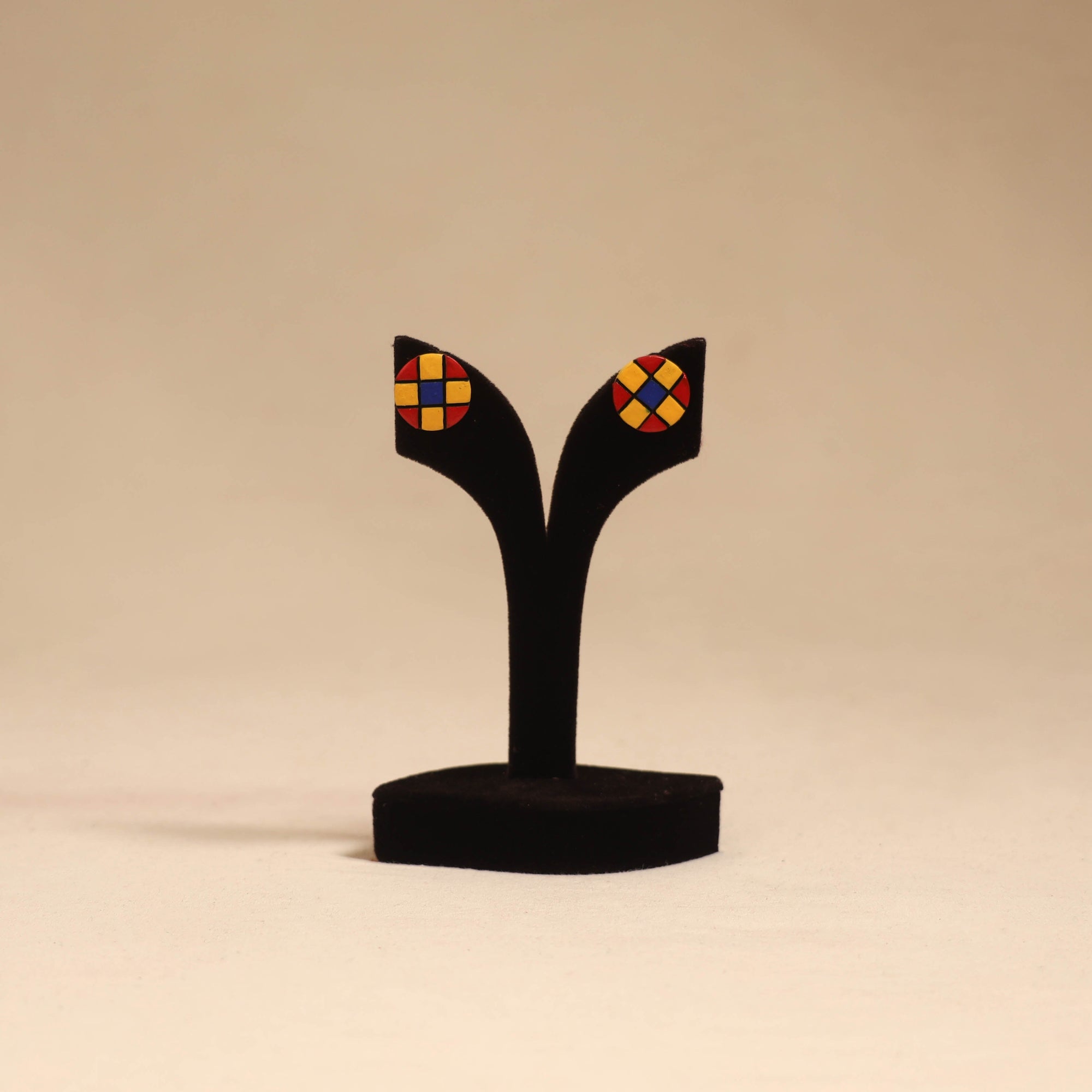 Bishnupur handpainted round shape terracotta stud earrings