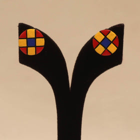 Bishnupur handpainted round shape terracotta stud earrings