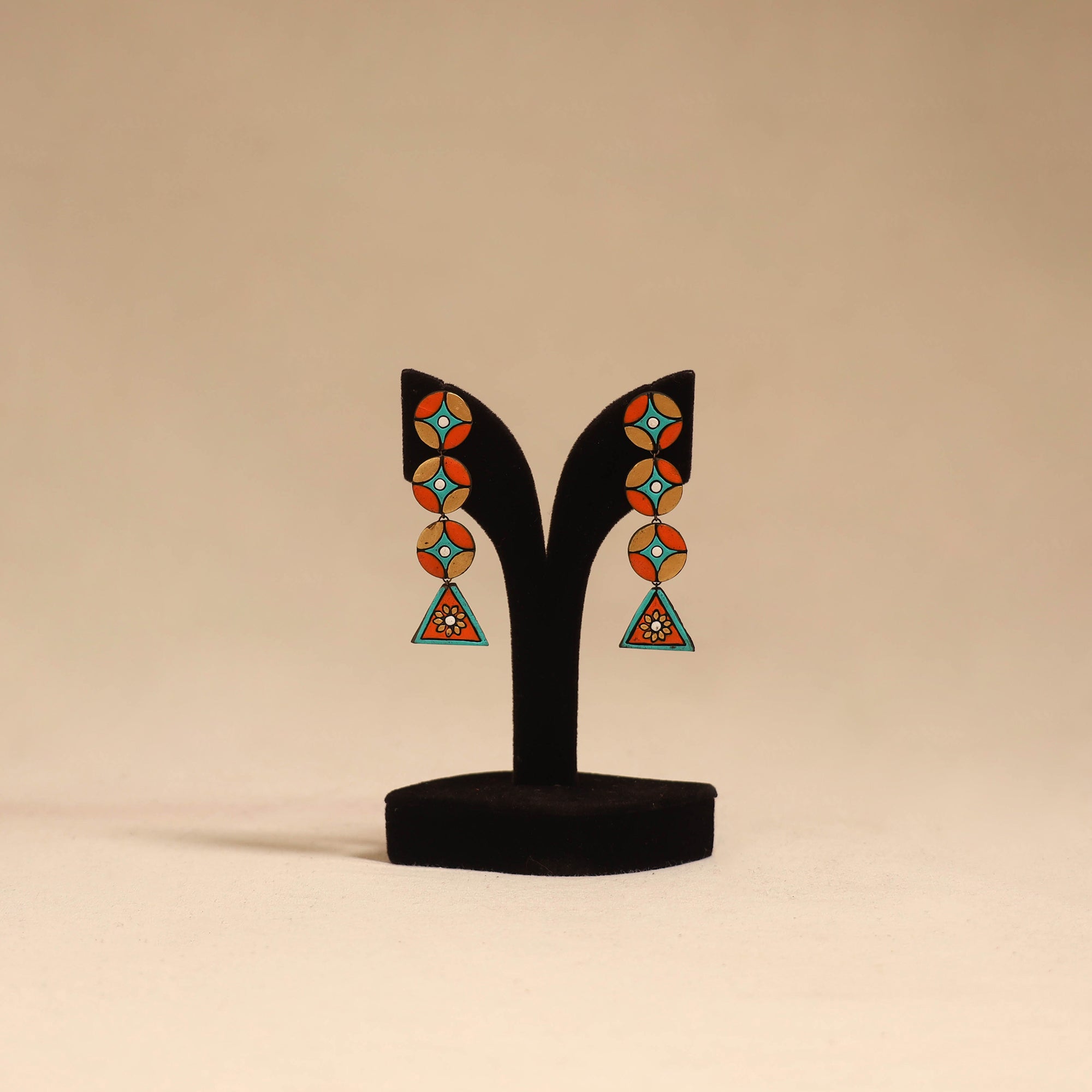 Bishnupur handpainted terracotta earrings 151 - handcrafted