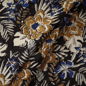 Multicolor Black with Flowers Block Printed Cotton Bagru Fabric
