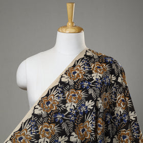 Multicolor Black with Flowers Block Printed Cotton Bagru Fabric
