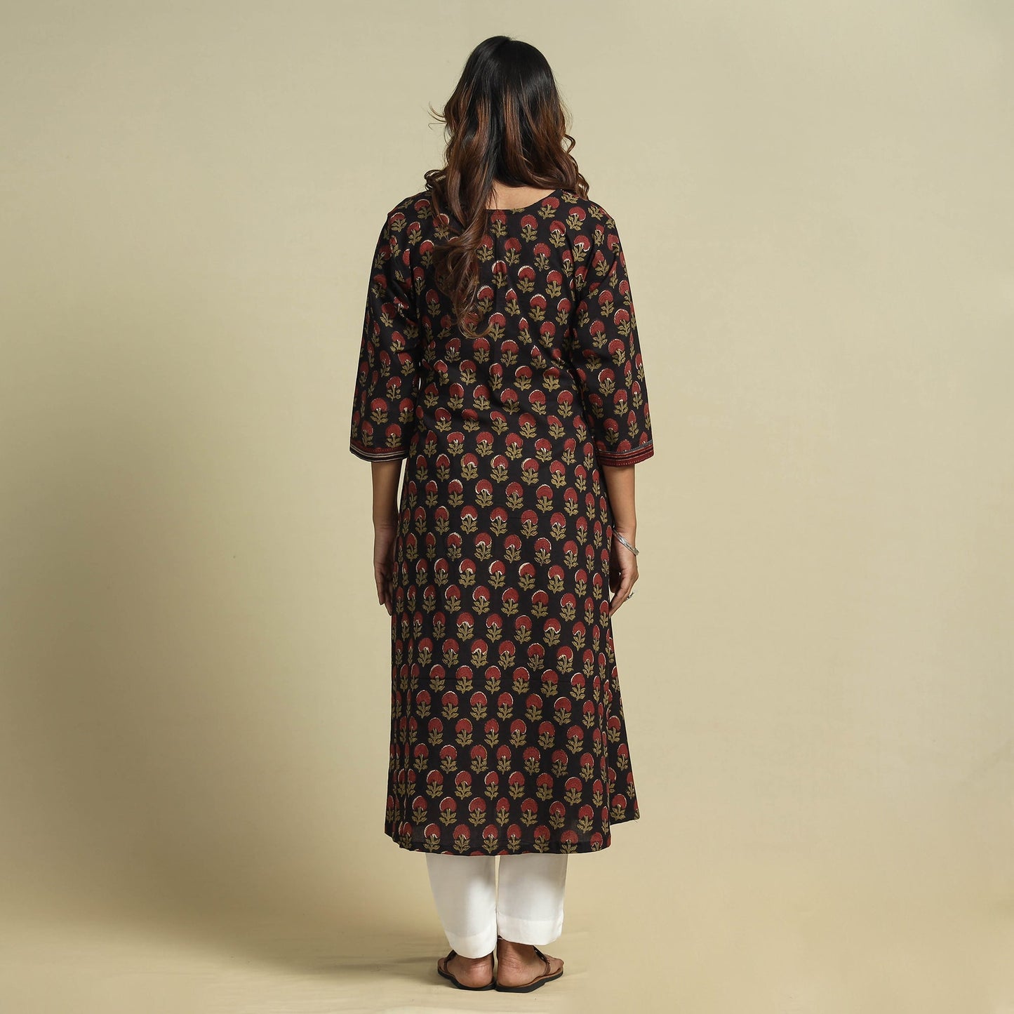 Black - jahota printed patchwork cotton kurta - handcrafted