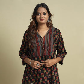 Black - jahota printed patchwork cotton kurta - handcrafted