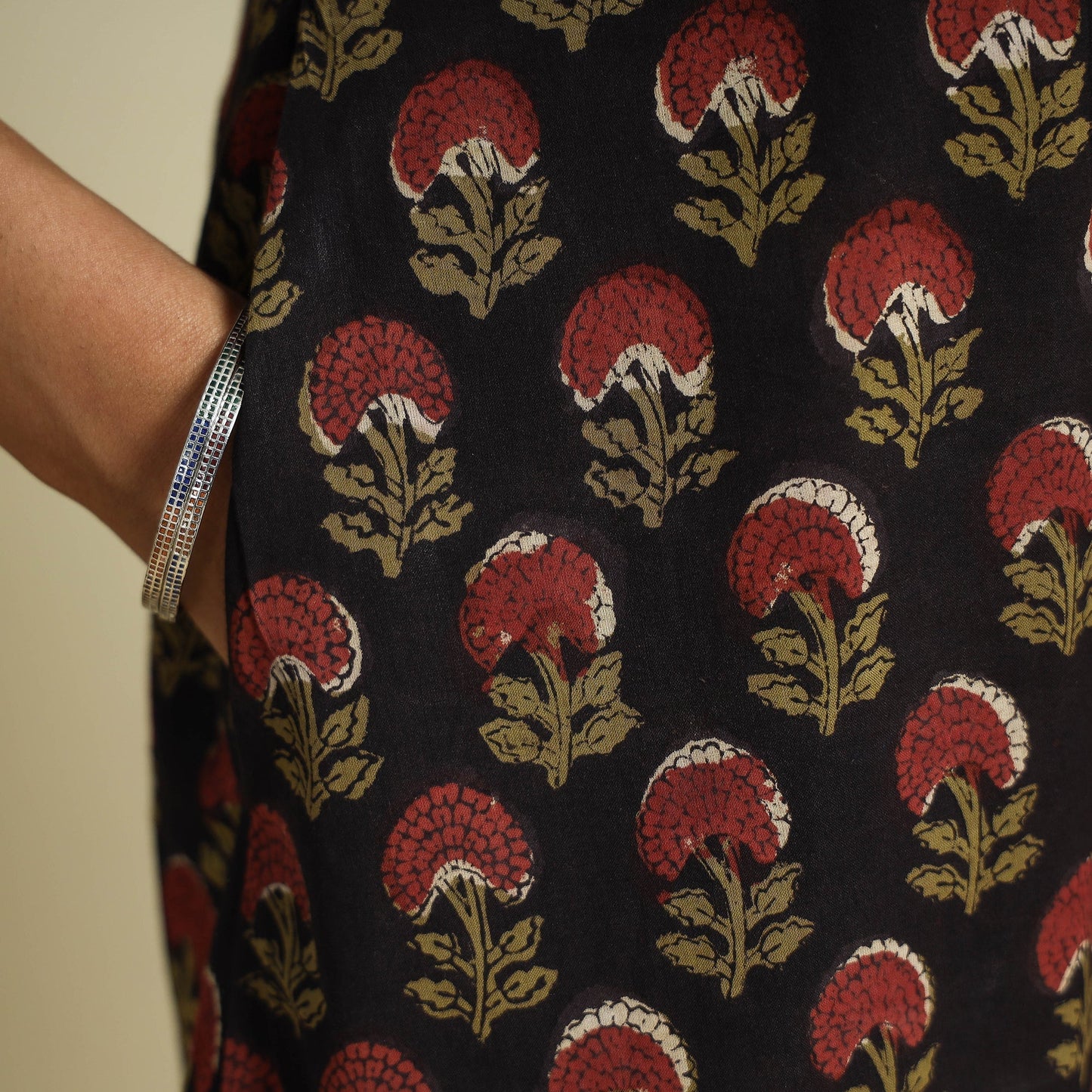 Black - jahota printed patchwork cotton kurta - handcrafted