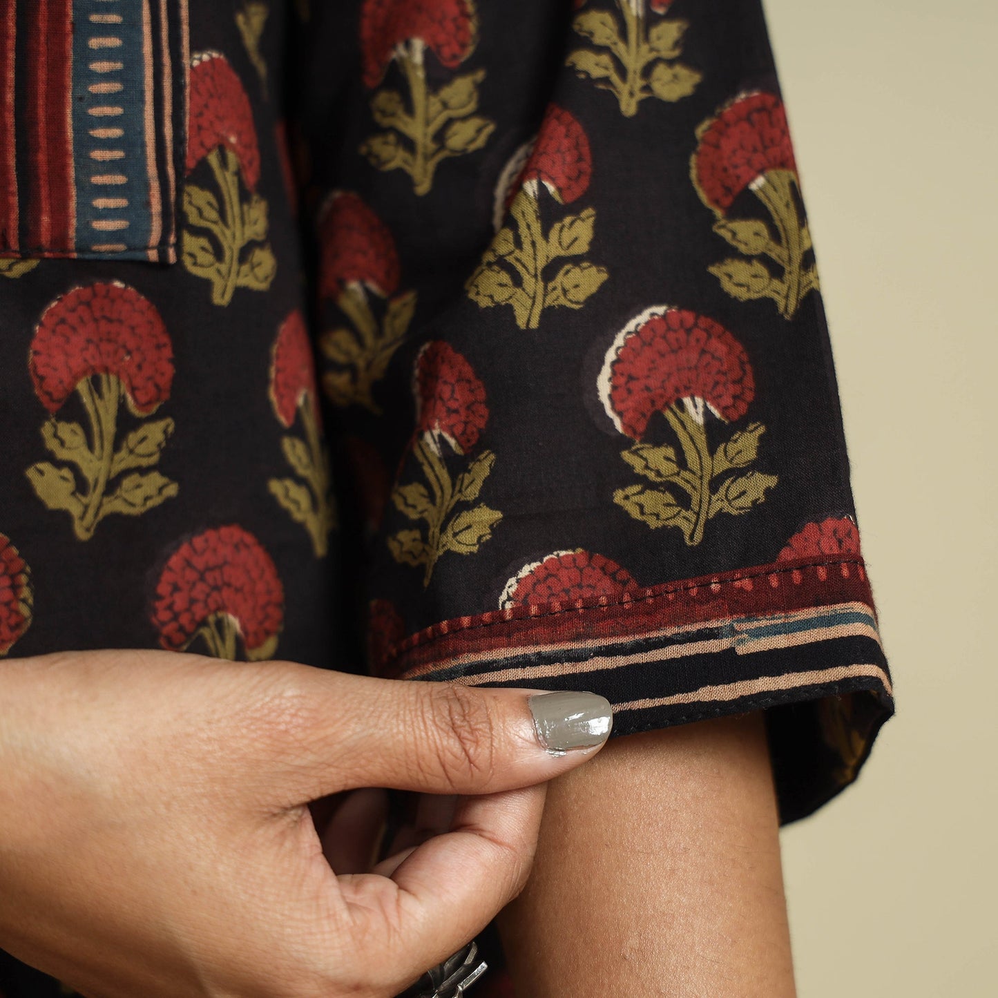 Black - jahota printed patchwork cotton kurta - handcrafted