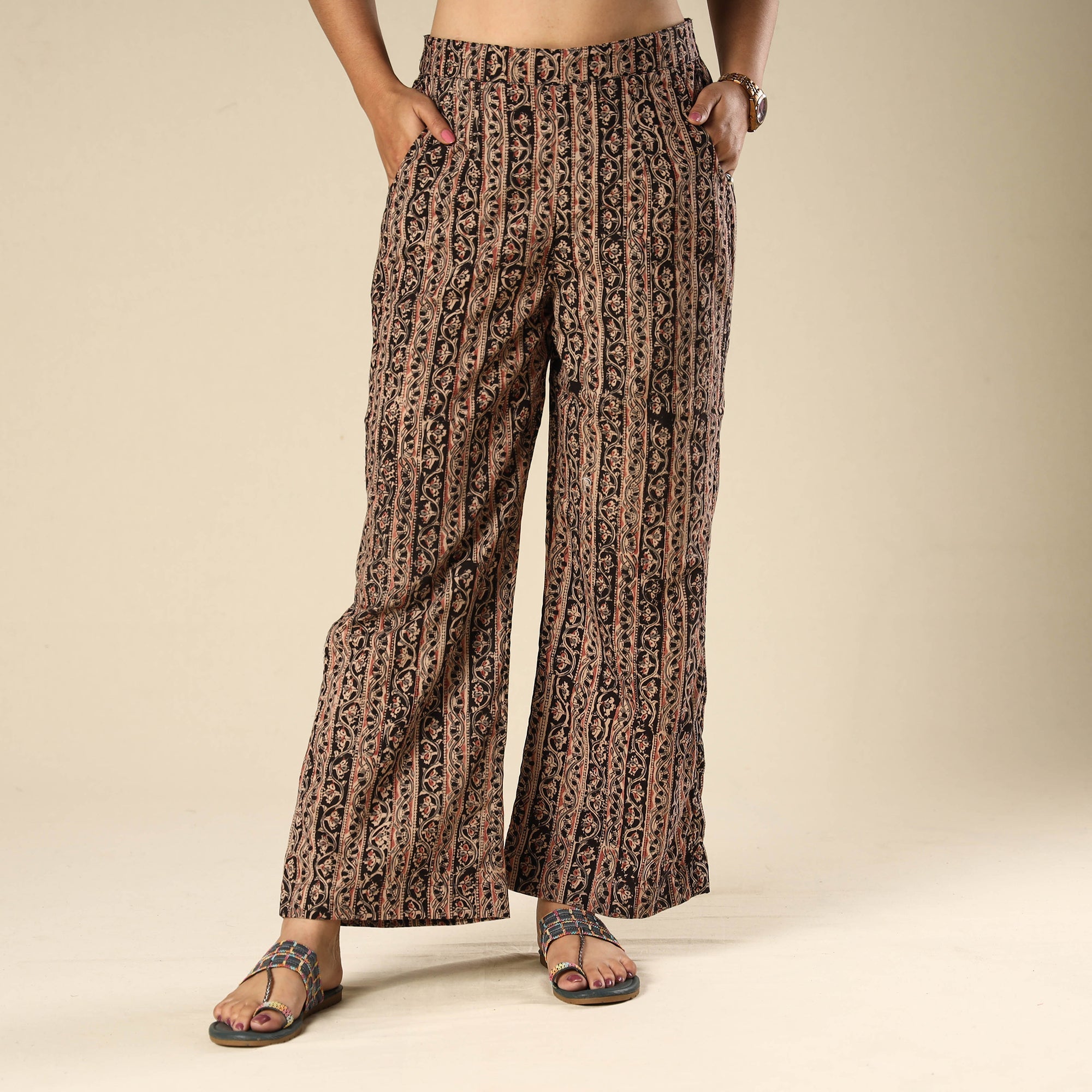 Buy Kalamkari Block Printed Cotton Elasticated Palazzo Online at iTokri.com