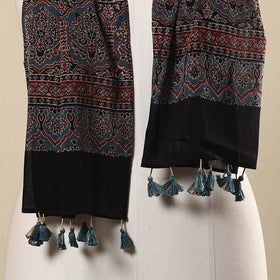 Buy Multicolor Block Print Mul Cotton Ajrakh Stole With Tassels