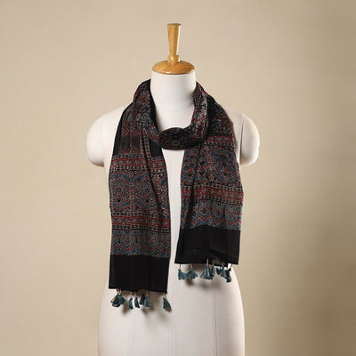 Buy Multicolor Block Print Mul Cotton Ajrakh Stole With Tassels