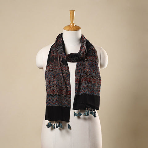 Buy Multicolor Block Print Mul Cotton Ajrakh Stole With Tassels
