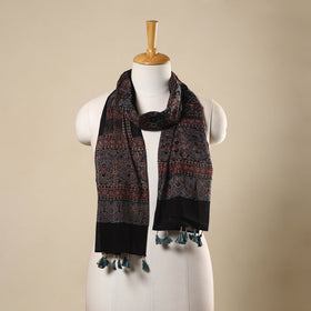 Buy Multicolor Block Print Mul Cotton Ajrakh Stole With Tassels