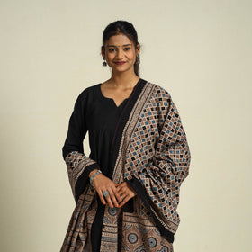 Buy Multicolor Block Print Cotton Ajrakh Dupatta With Tassels