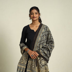 Buy Multicolor Block Print Cotton Ajrakh Dupatta With Tassels