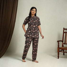  Multiolor Block Print Cotton Bagru Night Suit Set
