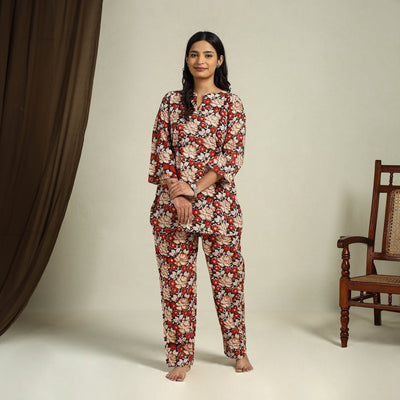Buy Multicolor Block Print Cotton Bagru Night Suit Set