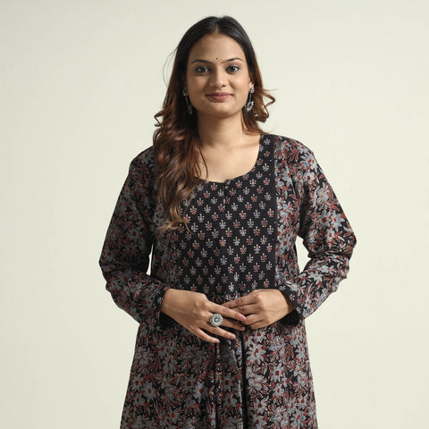 Buy Block Print Cotton Flared Ajrakh Kurta with Palazzo Set