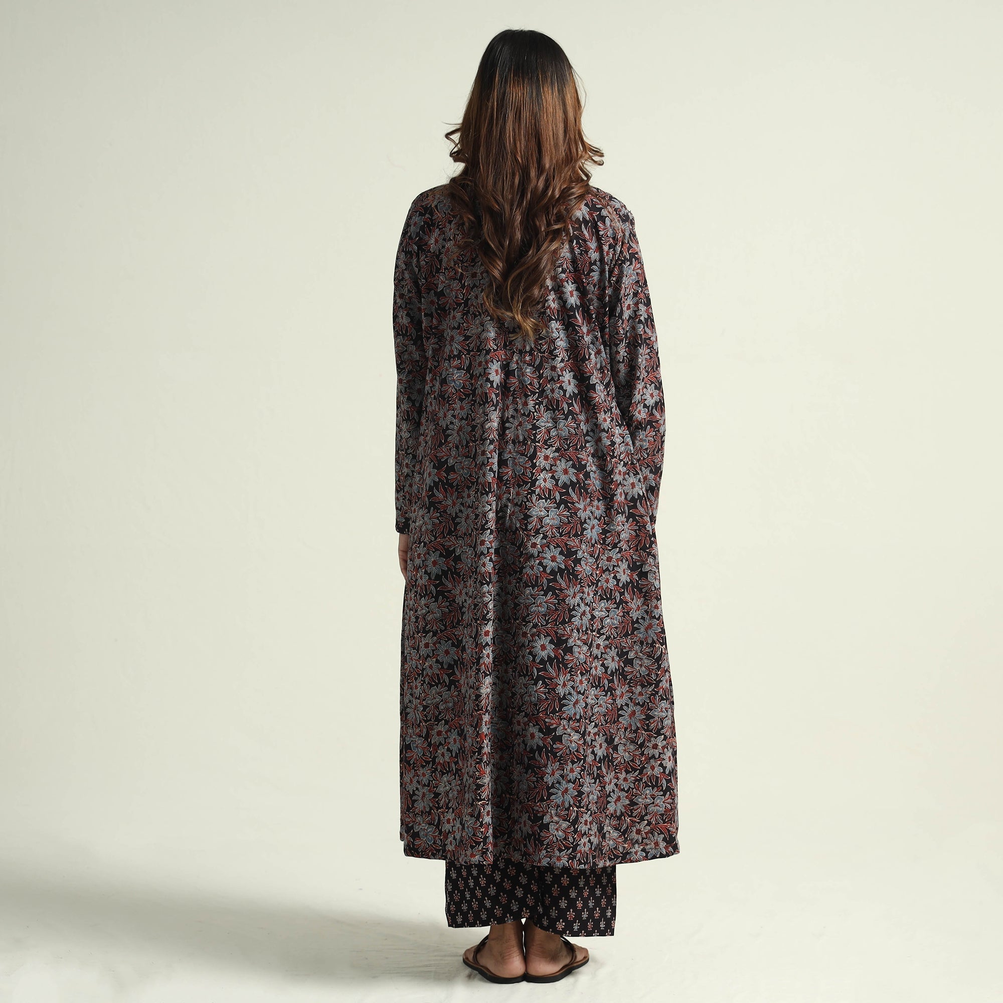 Buy Block Print Cotton Flared Ajrakh Kurta with Palazzo Set