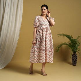  Multicolor Block Print Cotton Frill Sanganeri Dress