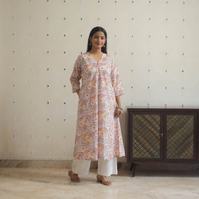 Multicolor - cotton a-line sanganeri kurta 19 - handcrafted