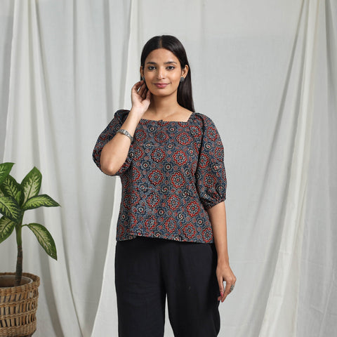 Multicolor Block Print Cotton Natural Dyed Ajrakh Crop Top