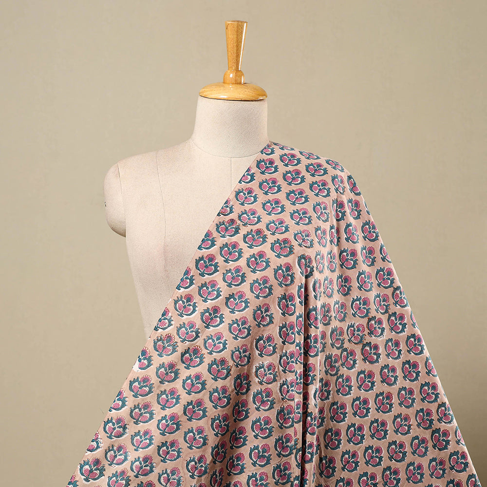 Multicolor Block Print Cotton Sanganeri Fabric