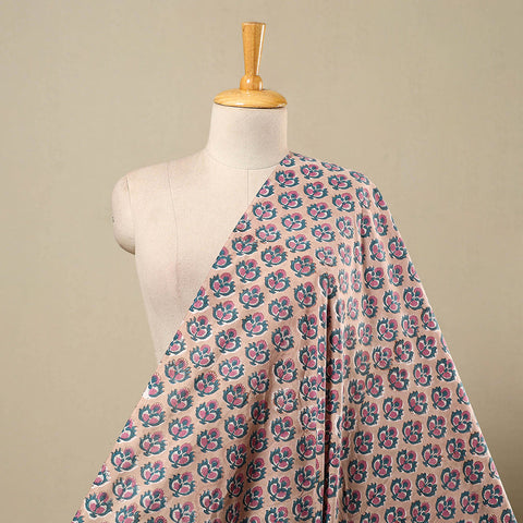Multicolor Block Print Cotton Sanganeri Fabric