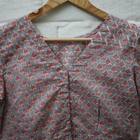 Buy Multicolor Block Print Cotton Sanganeri Stitched Blouse