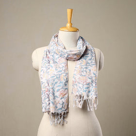 Buy Block Print Cotton Multicolor Sanganeri Stole with Tassels