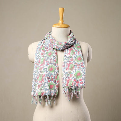 Multicolor - cotton sanganeri stole with tassels 229