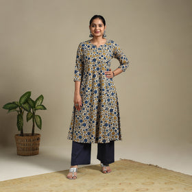 Multicolor Block Print Natural Dyed Cotton A-Line Ajrakh Kurta