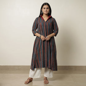 Buy Block Printed Cotton Flared Ajrakh Kurta for Women