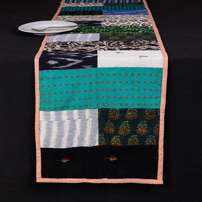Multicolor Block Printed Patchwork Cotton Table Runner 