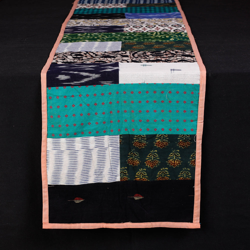 Multicolor Block Printed Patchwork Cotton Table Runner 