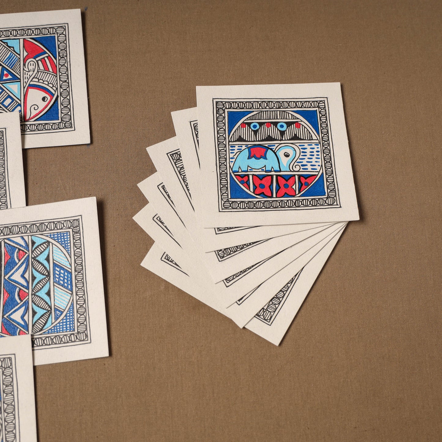 Multicolor - blue - madhubani handpainted wall decor cards