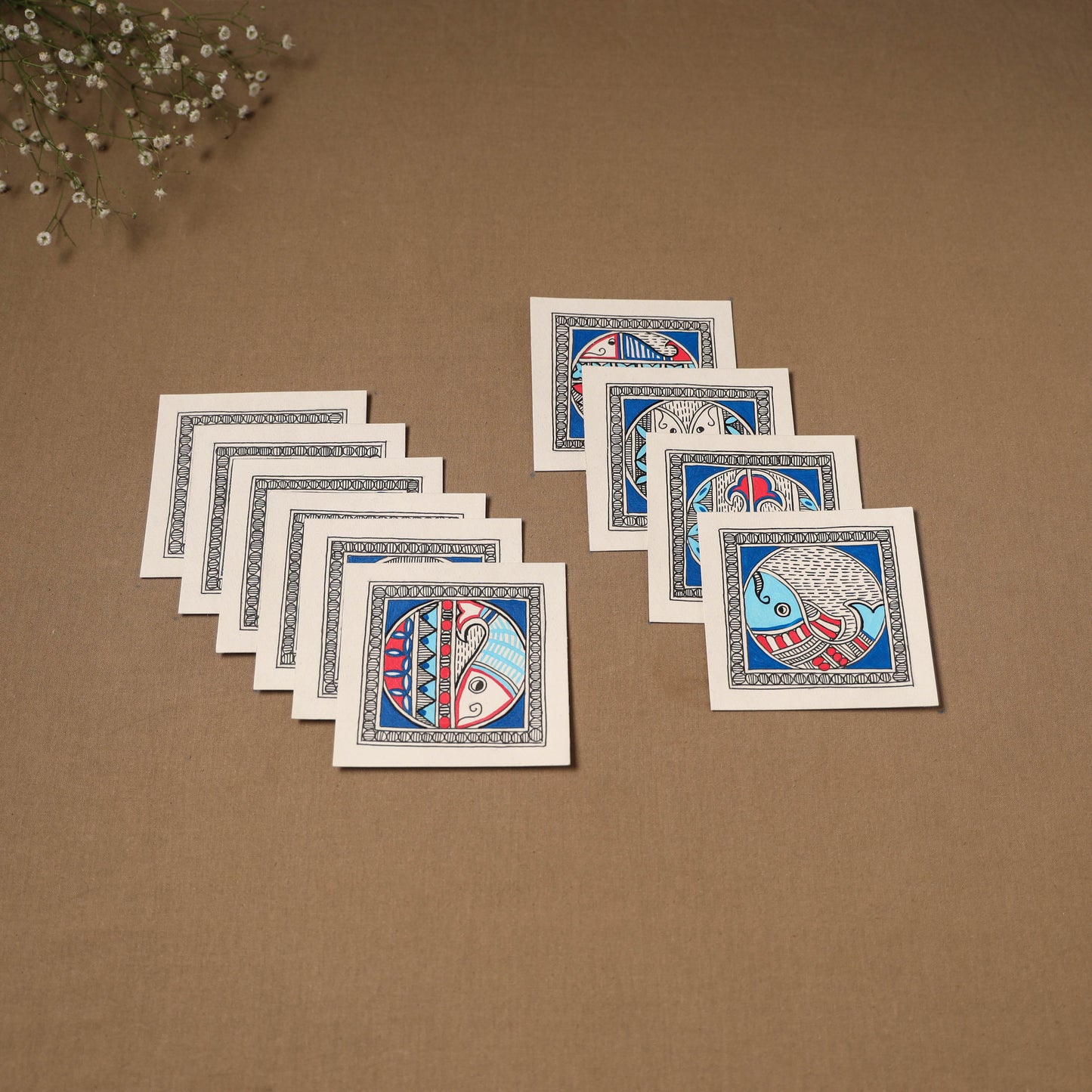 Multicolor - blue - madhubani handpainted wall decor cards